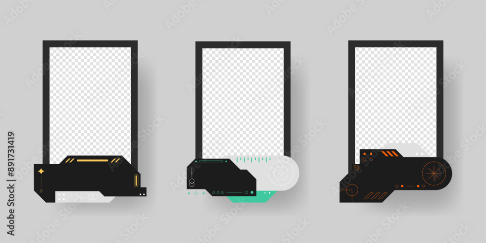 Poster abstract sci-fi frame template. cyberpunk frame set.