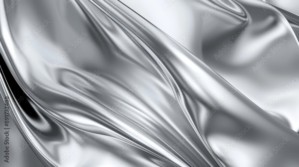 Poster a smooth, silver fabric is draped and folded, creating soft, flowing lines. the fabric reflects ligh