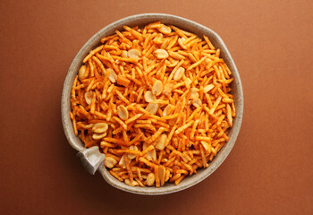 Fried potato falahari chivda, Aloo chiwda is also known as a Fasting snack. Prepared using potatoes, dry fruits ,peanuts  and mild spices for Navaratri

