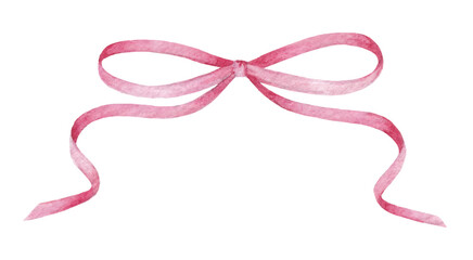 Pink ribbon bow isolated on white background. Watercolor vector illustration for greeting card, invitation, poster, banner