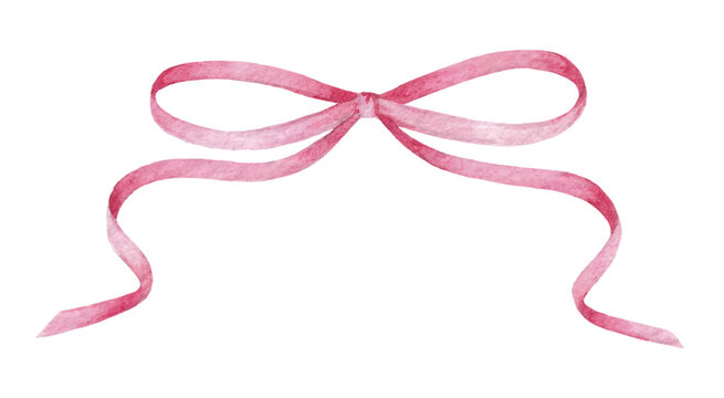 Pink ribbon bow isolated on white background. Watercolor vector illustration for greeting card, invitation, poster, banner