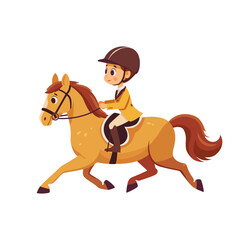 Cartoon illustration of a child riding a horse wearing equestrian gear