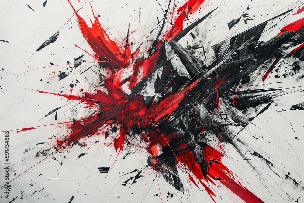 Aufkleber This piece of abstract art captures a burst of energy with splashes of red and black, radiating power and intensity in its erratic and dynamic form, evoking strong emotions.