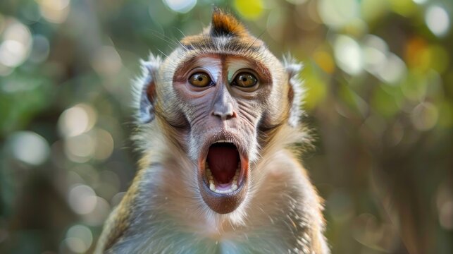 Funny monkey open mouth shocked expression background wallpaper AI generated image