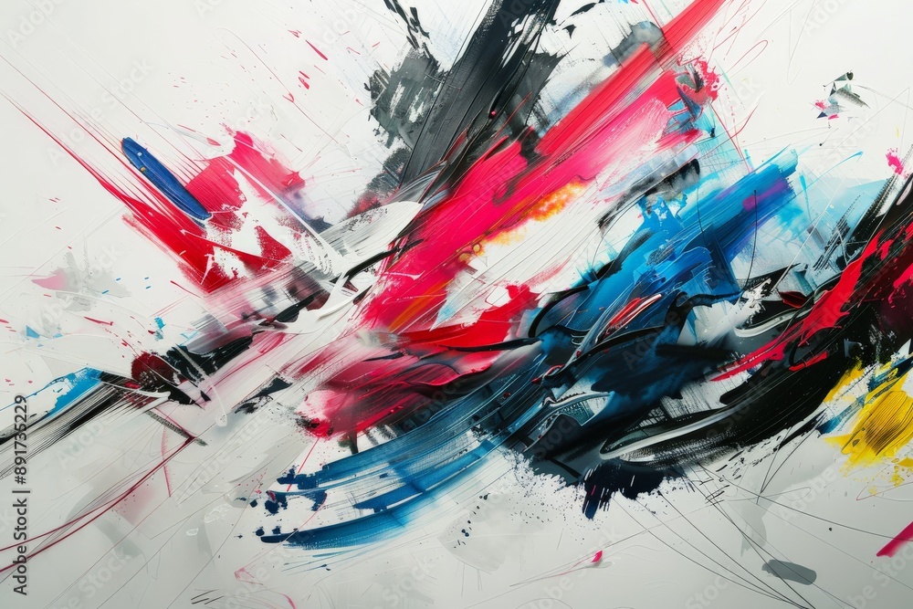 Poster this abstract artwork showcases dynamic strokes in vibrant colors that clash and blend effortlessly.