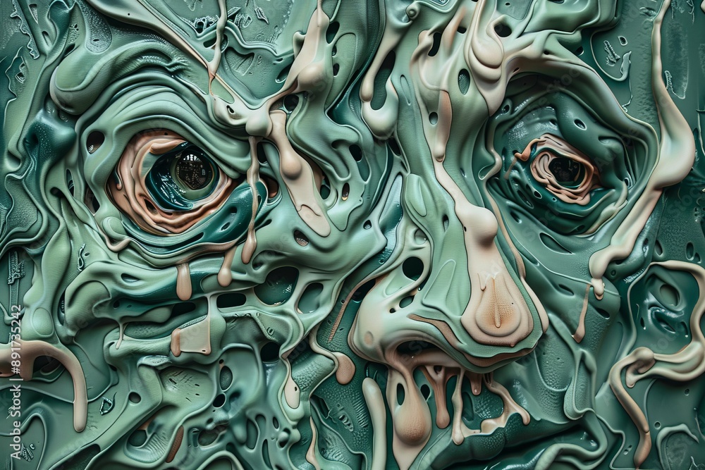 Aufkleber An abstract, surreal face embedded in a sea of textured, flowing elements. The image captures the complexity of human emotions and the fluidity of consciousness.