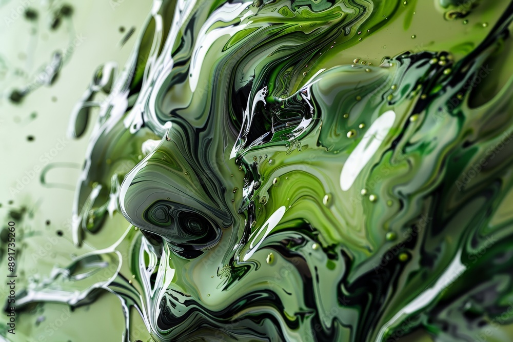 Aufkleber an abstract composition featuring swirling green fluid with intricate patterns. this vivid artwork e