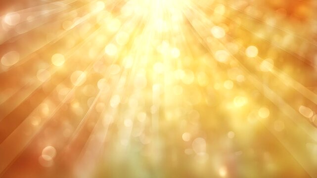 A bright yellow sunbeam is shining through a window, casting a warm glow on the room. The light is scattered by the window blinds, creating a soft, dreamy atmosphere