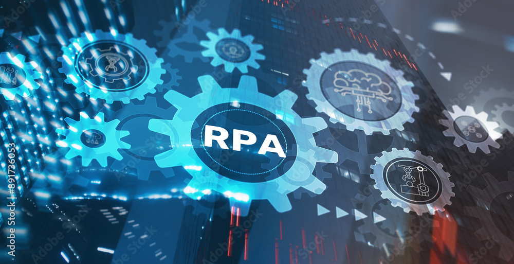 Poster rpa robotic process automation. business optimisation innovation concept