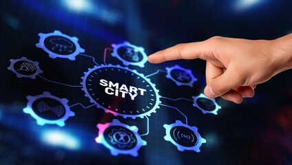 Obraz premium Smart city and abstract connection technology concept