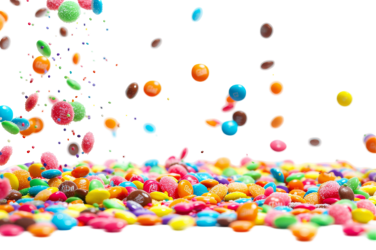 Colorful candies falling isolated on white or transparent background - Powered by Adobe