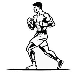 Series - Illustration of a Boxer on neutral background | Fight Sport, Martial Arts | Different positions and moves | Monochrome | Kick Boxer, Kickboxing
