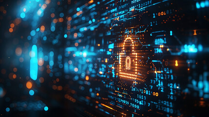 Obraz premium Cybersecurity Lock Visualization on Digital Interface.