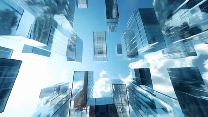 Digital Finance Skyline: Glass Skyscrapers and Cyber Tech Clouds Gazing Up at the Fintech Evolution and Economic Datastream	 - Powered by Adobe