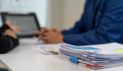 Business colleague team working and analyzing with new project of accounting finance, Idea presentation and meeting strategy plan of financial business