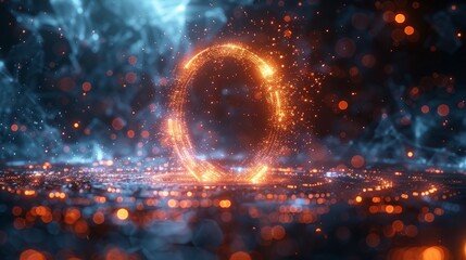 Creative digital tech circle on dark background. Big data and technology concept. 3D Rendering. 