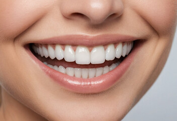 A close-up of a person's smile with perfectly whitened teeth. 
