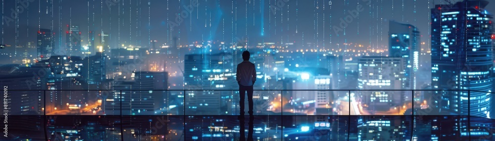 Poster blockchain upgrade, holographic transaction validation, modern tech hub, digital transformation