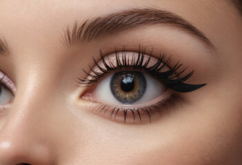 Obraz premium A close-up of eyes with mascara, showcasing a seductive look. 