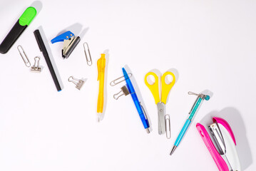 Office supplies array Writing Implement, Marker Pen, Ball Pen, Stationery in a row