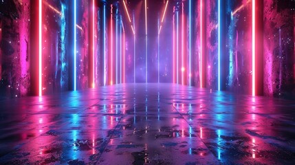 3D rendered abstract pink-blue neon background futuristic wallpaper