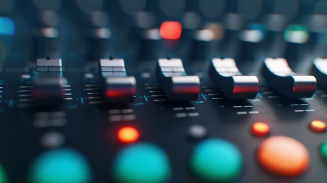 Digital 3D soundboard with interactive elements, 3D background music, advanced and dynamic, high-resolution photo, realistic photo, cinematography, hyper realistic