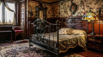 Fototapeta premium A bedroom with an Art Nouveau style