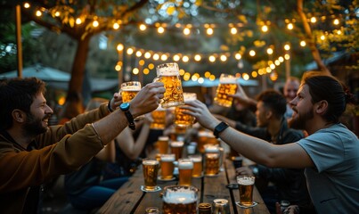 beer celebration, a variety of colorful beer bottles and glasses on a table