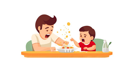 Baby crying at feeding time isolated on pure white background
