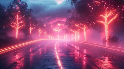 3D rendered abstract pink-blue neon background futuristic wallpaper