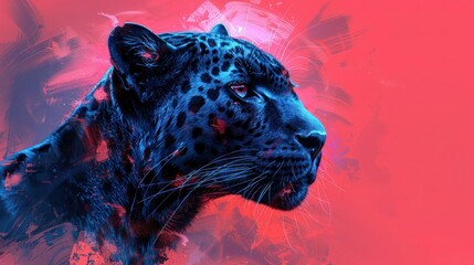 Faceted Minimal Abstract Black Panther on Pastel Background - Digital Vector Art