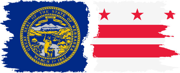 District of Columbia USA - Washington, DC and Nebraska state grunge brush flags connection, vector