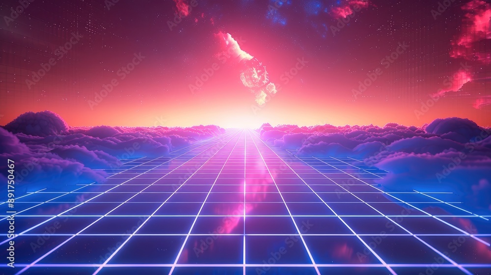 Aufkleber a grid background with an empty center space for text. the color scheme is purple and blue. generati