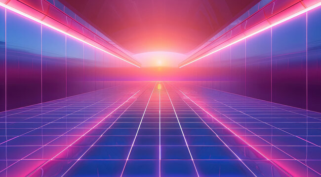 A grid background with an empty center space for text. The color scheme is purple and blue. Generative AI.