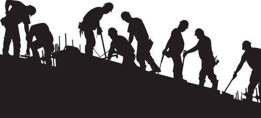 Silhouette of construction workers with tools, capturing the spirit of Builders, Labor Day concept