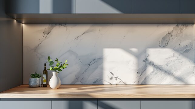 minimalist gray kitchen wood countertops marble backsplash modern decor interior design