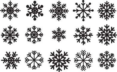 Set of snowflake vector, silhouette icon