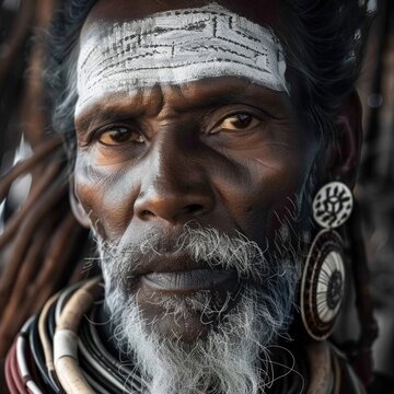 de tribu africana  posando ante las c&aacute;maras con sus mascaras y maquillajes tribales.