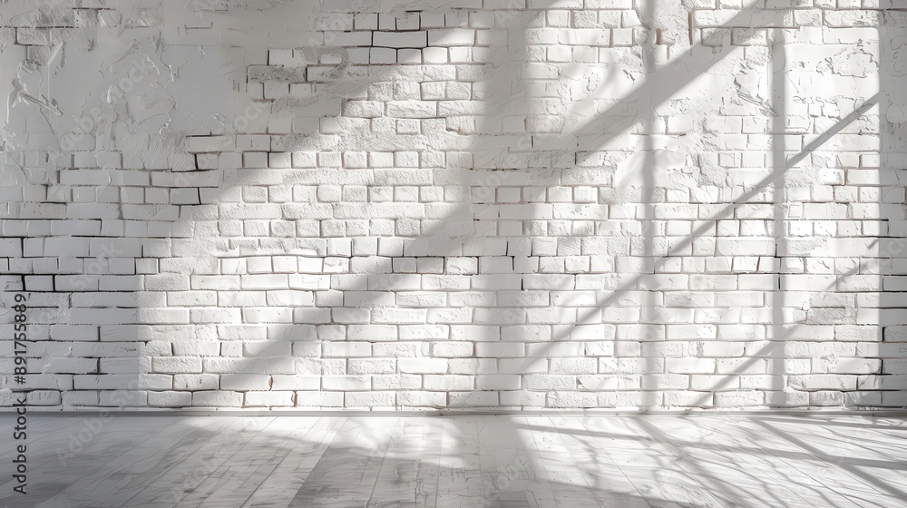 Aufkleber a white brick wall with a subtle texture is illuminated by sunlight streaming through a window, cast