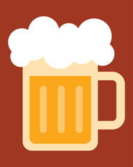 Beer mug with foam, isolated on a brown background. Beer mug icon emoji illustration. Cheer up friend. Lager beer. Have a beer with your friends. Great for pub menu illustrations. Cold drinks concept.