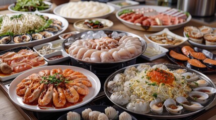 Obraz premium Culinary Delights - Close-up Illustration of Various Food and Cuisine Items with Deep Depth of Field