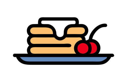 recommend clip art: Pancakes with honey and cherries on plate line icon, Bakery concept, Pancakes with syrup and berry sign on white background, Stack of pancake icon in outline style. Vector graphics. stock illustration