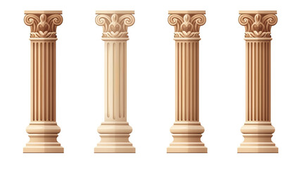 Carved architectural pillars isolated on pure white background