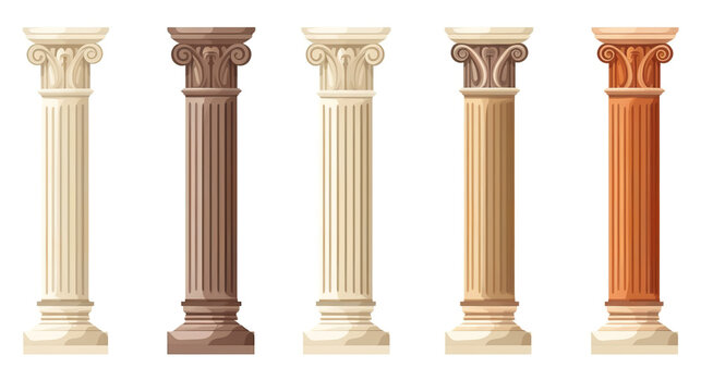 Carved architectural pillars isolated on pure white background