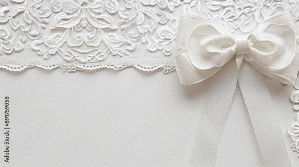 Poster create a delicate, ornate bow frame with intricate lace patterns, set against a clean white backgrou