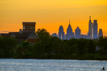 Philadelphia as seen from Cherry Hill in New Jersey from several miles away 
