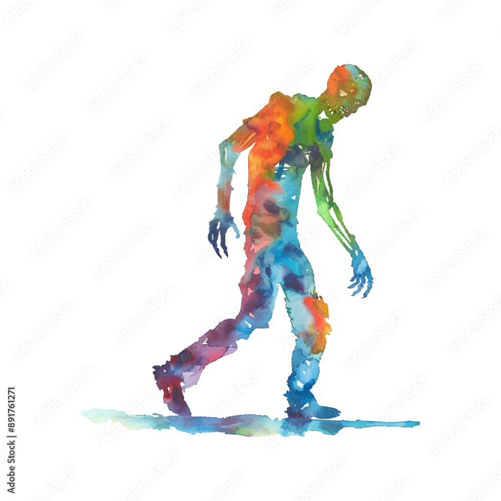 Wall mural abstract color silhouette of zombie vector illustration in watercolor style