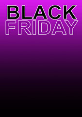 Black friday, violet and  black background. Vertical layout and copy space.