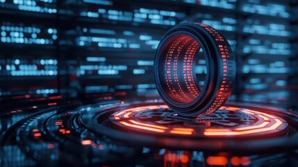 A futuristic analytics hub in an ultramodern, supernatural scene with copy space highlights efforts to reduce customer churn through predictive modeling and personalized engagement