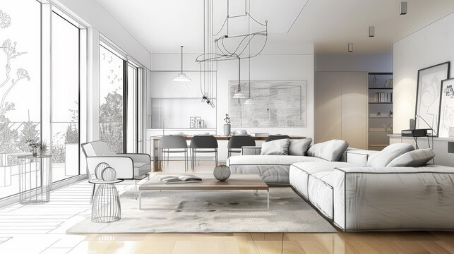 This captivating image showcases a stylish living room interior adorned with modern furniture. Generative AI